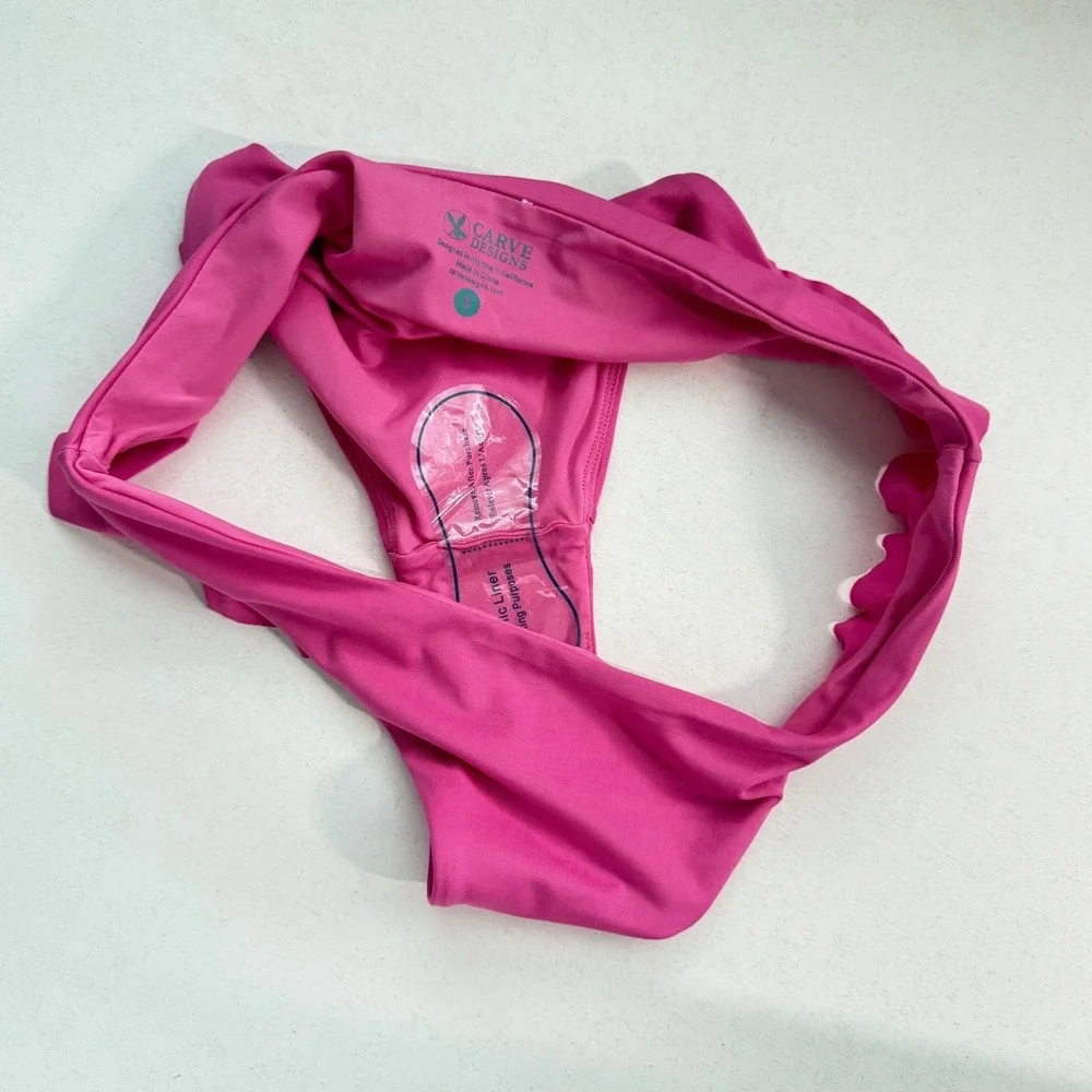Carve Designs Pink Ruffle Bikini Bottoms Low Rise Swim‎ Small Fuchsia Magenta